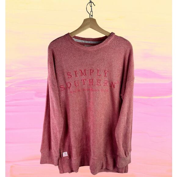 Simply Southern Women's XXL 2XL Pink Terrycloth L/S Coverup Light Sweater Terry - Picture 1 of 7